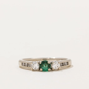Emerald & Diamond Ring | 0.24ct, 0.26ctw | SZ 6.75 | Feminine Light Bold Details