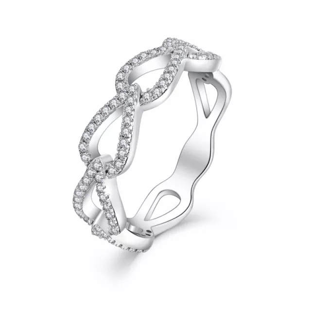 Event Outfit Sterling Silver Micropave Teardrop Shaped Links CZ Ring
