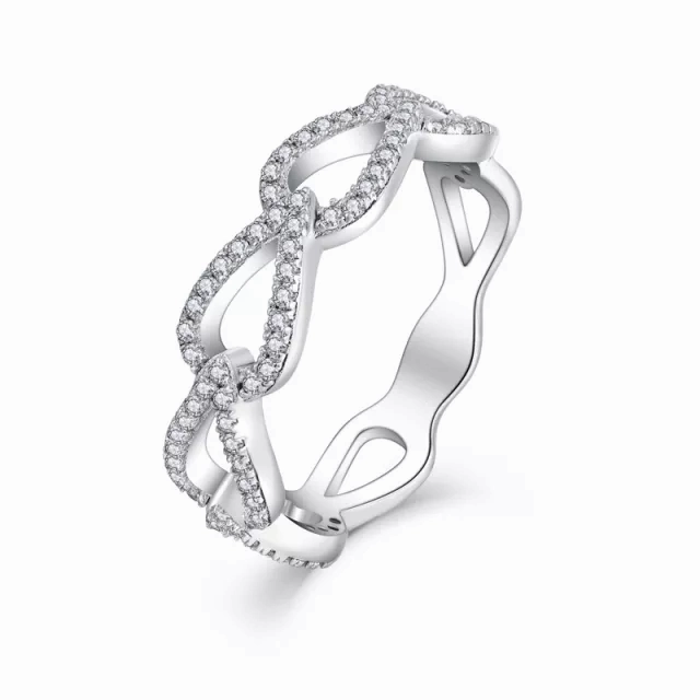 Gloss Edge Artful Edge Sterling Silver Micropave Teardrop Shaped Links CZ Ring