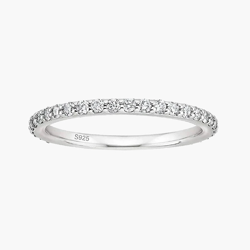 Polished Design Brilliant Shine Sterling Silver Full Pave Cubic Zirconia Eternity Ring