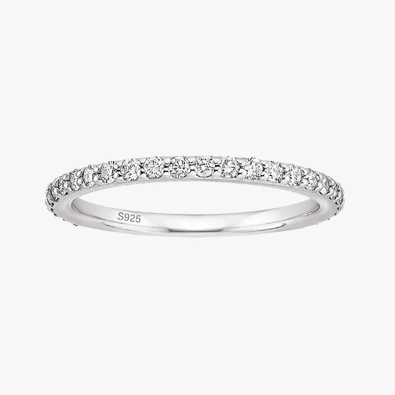 Textured Detail Sterling Silver Full Pave Cubic Zirconia Eternity Ring