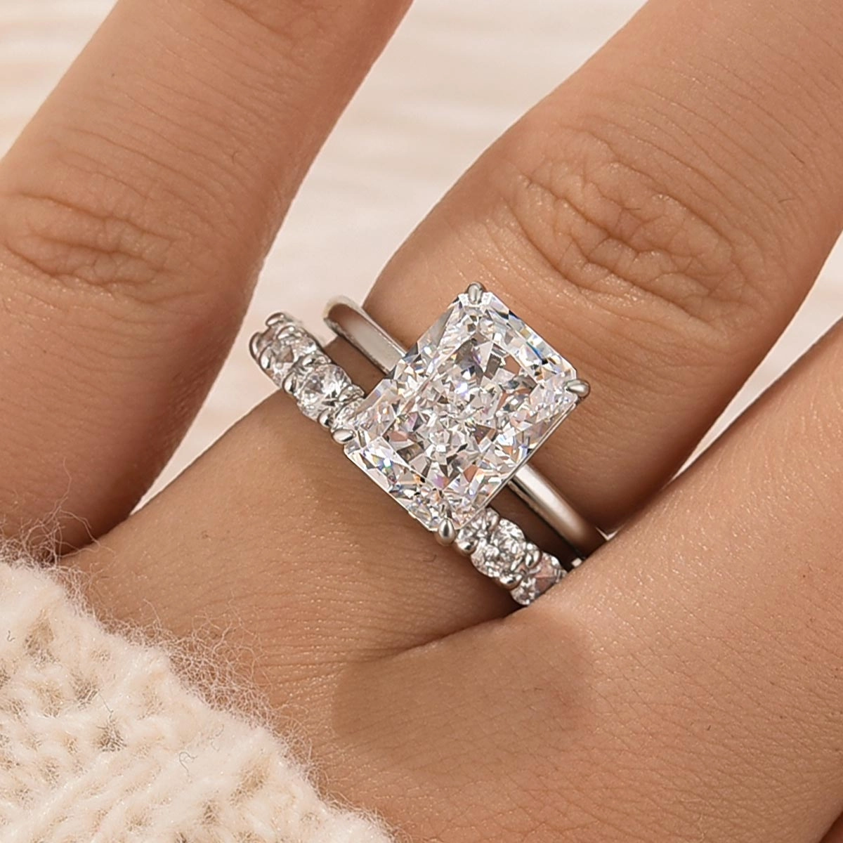 5.0Ct Radiant Cut Promise Ring For Her With Round Cut Wedding Band Graceful Shine Romantic Gesture