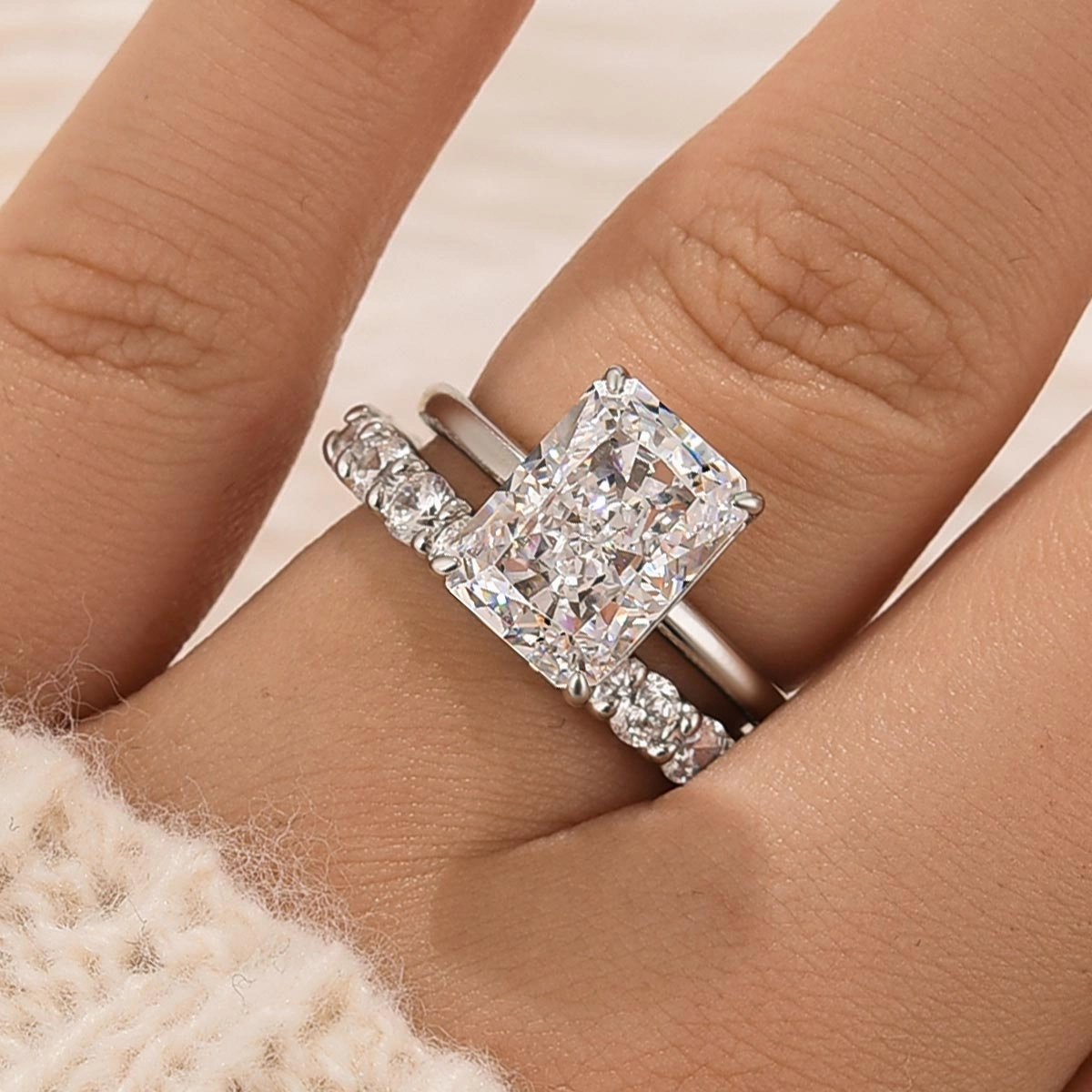 5.0Ct Radiant Cut Promise Ring For Her With Round Cut Wedding Band Iconic Style