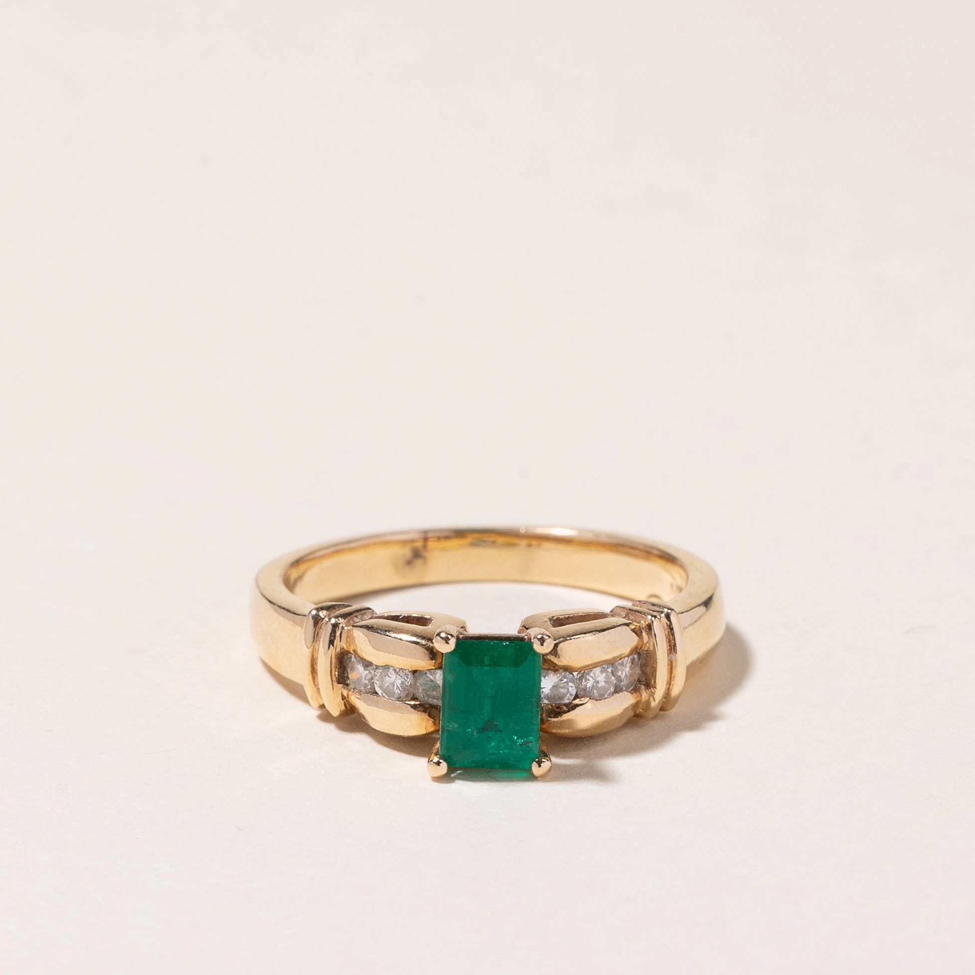 Dainty Appeal 14K Yellow Gold Emerald and Diamond Ring | 0.60ct, 0.20ctw | SZ 7.5