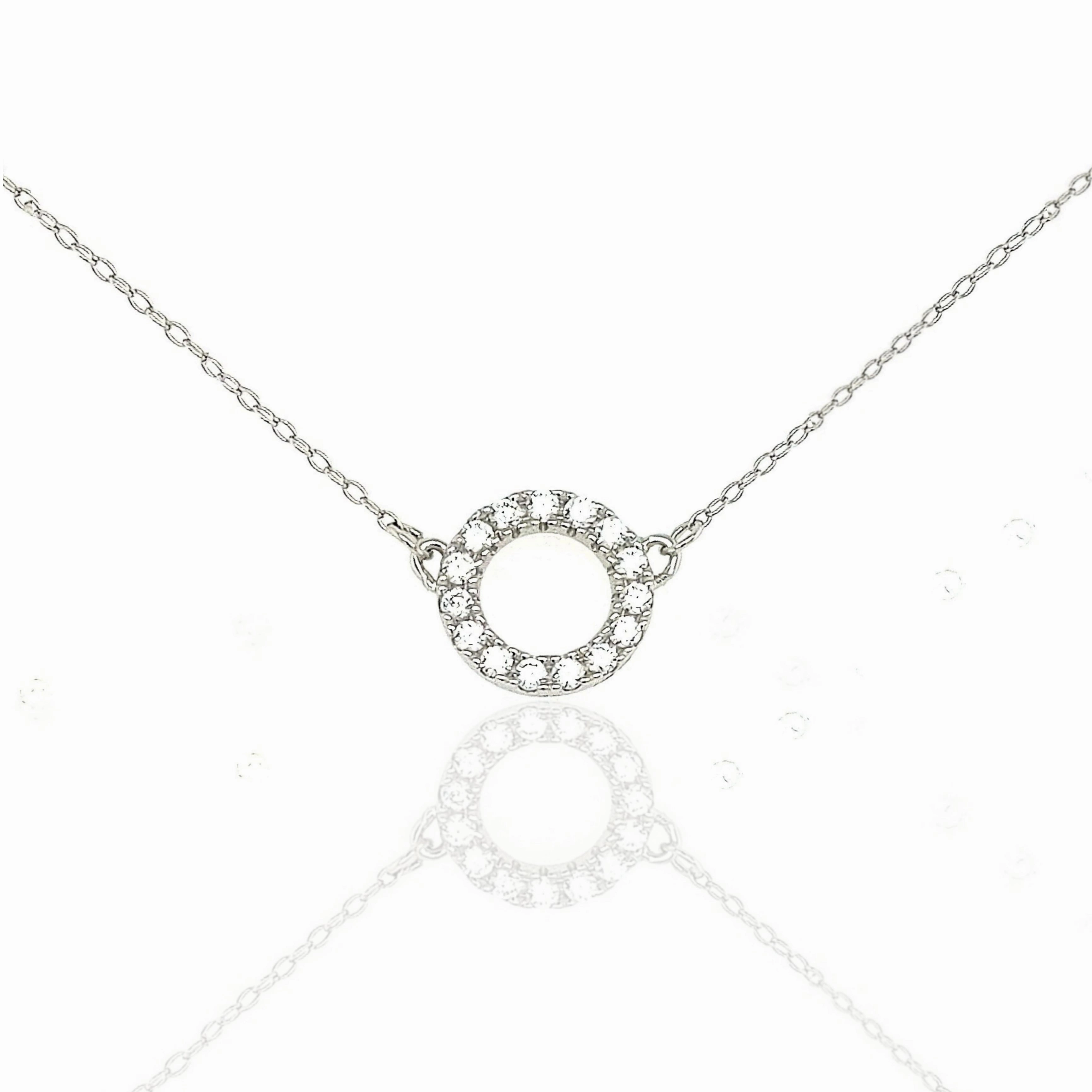 Sterling Silver Small CZ Circle Necklace Sparkling finish