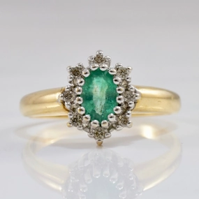 Snowflake Style Emerald and Diamond Ring | 0.05 ctw SZ 6.75 | Unique Creation