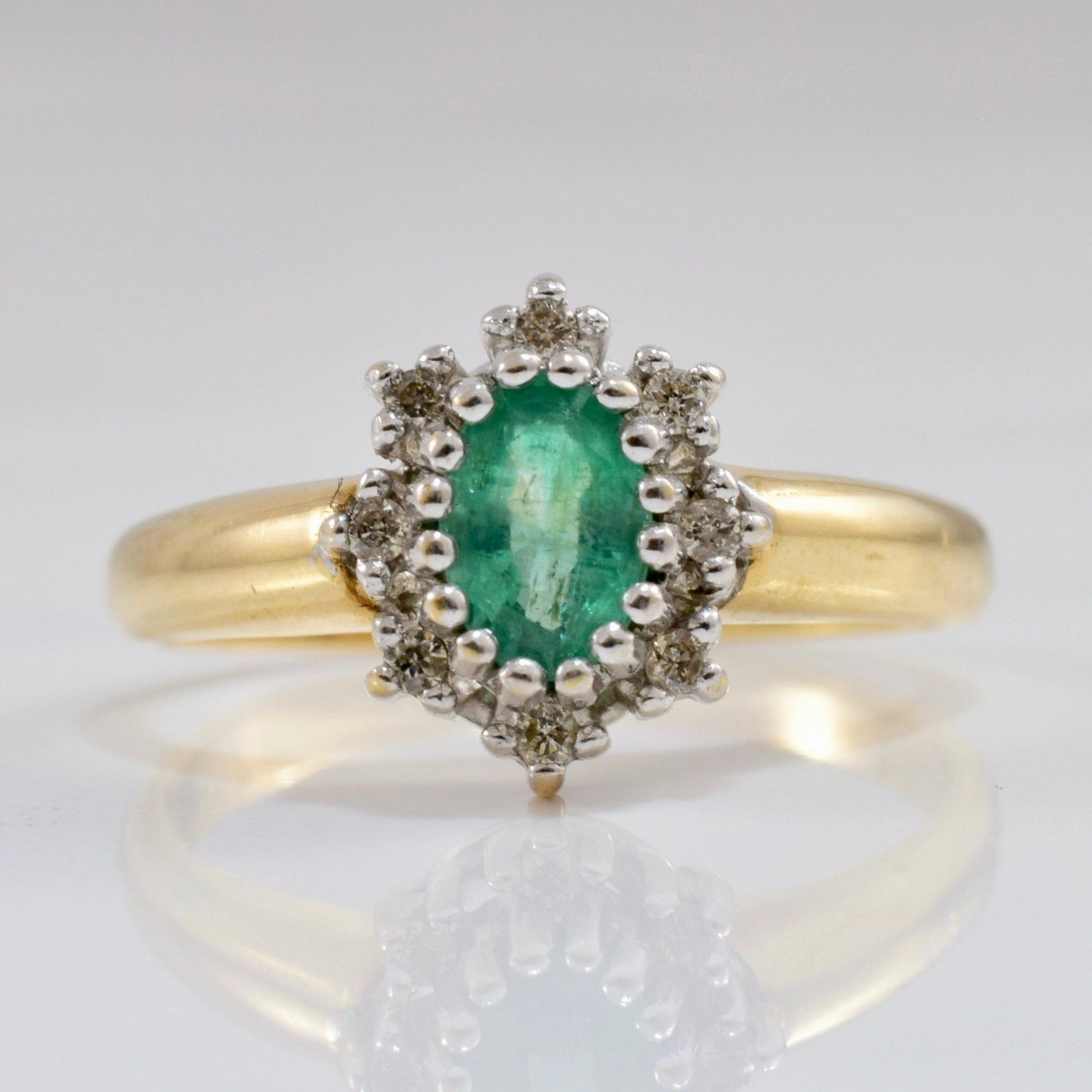 Snowflake Style Emerald and Diamond Ring | 0.05 ctw SZ 6.75 | Unique Creation