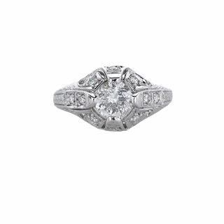 ANTIQUE STYLE DIAMOND RING WITH FILIGREE AND DIAMONDS (1.36cttw) Creative Insignia Opaque Surface
