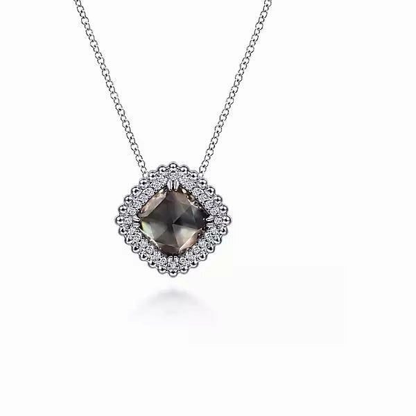 Shiny Object Effortless Fit Sterling Silver White Sapphire & Rock Crystal & Black MOP Slide Necklace