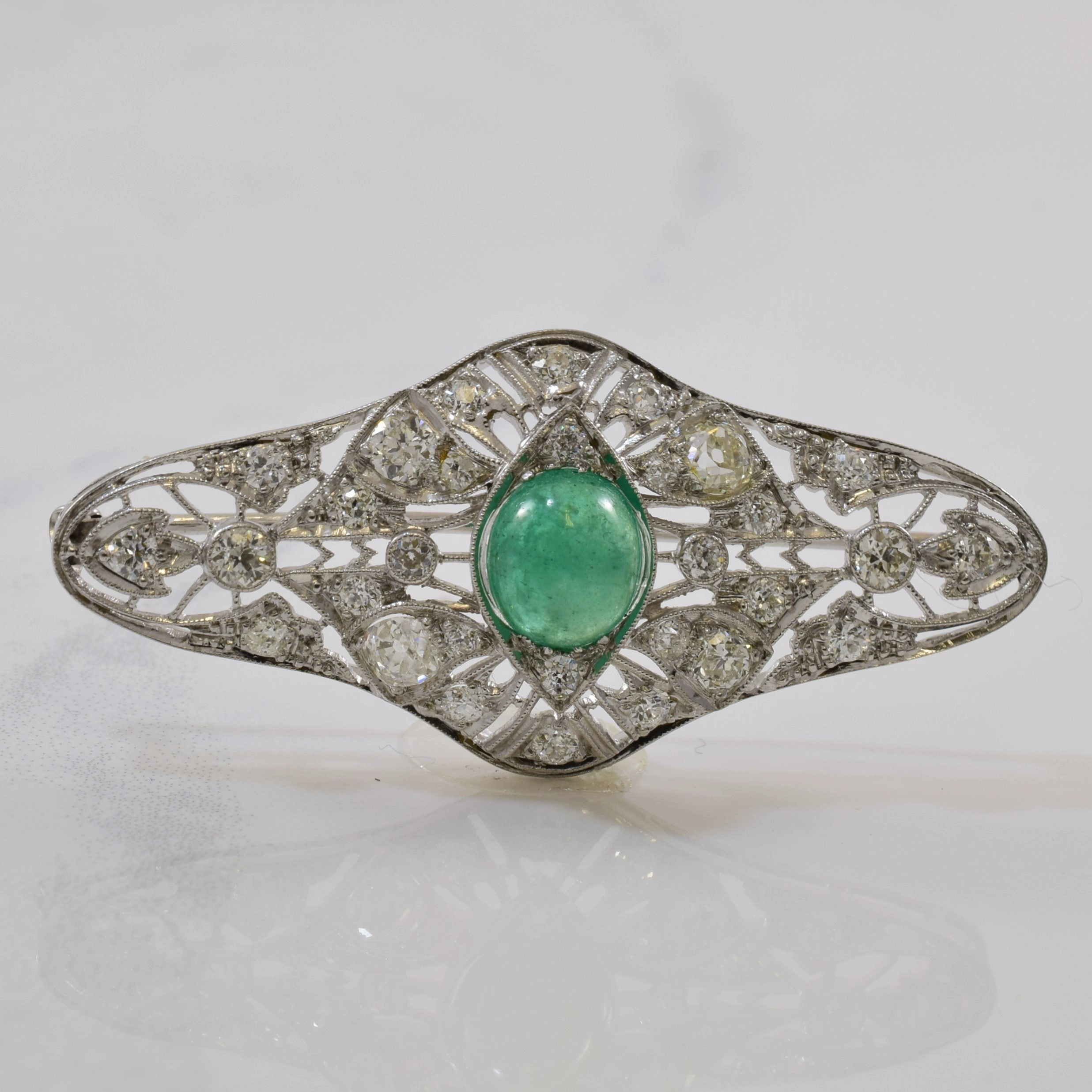 Art Deco Emerald & Diamond Brooch | 1.00ctw, 1.50ct | Charming Jewelry Design Instant Edge