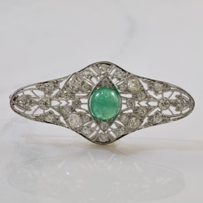 Art Deco Emerald & Diamond Brooch | 1.00ctw, 1.50ct | Charming Jewelry Design Instant Edge