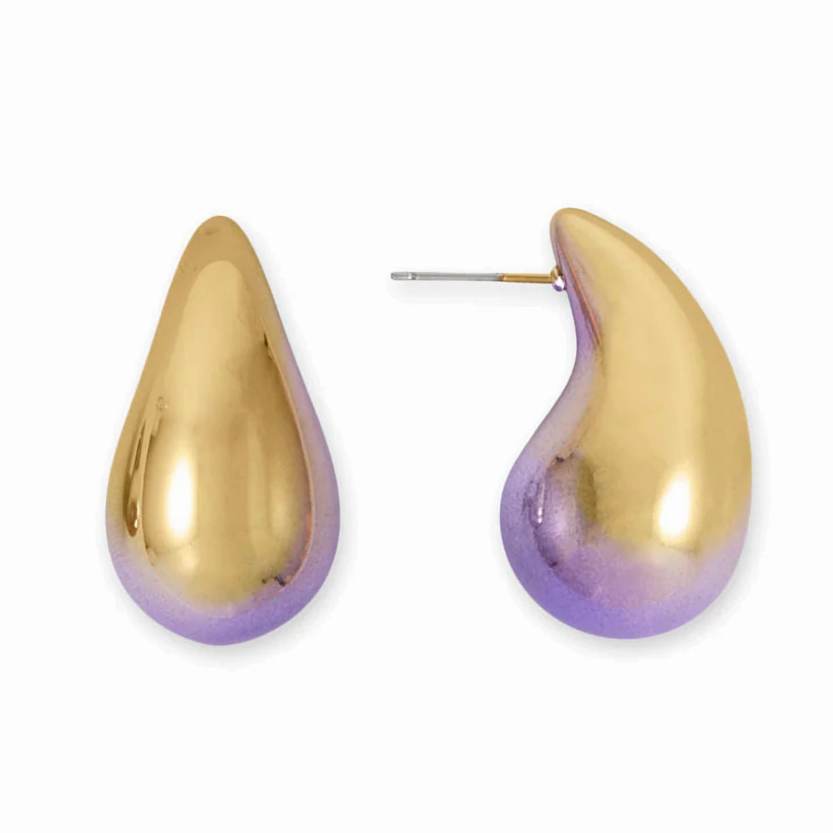 Glistening Shine Chunky Raindrop Fashion Earrings Gold Tone with Purple Gradient