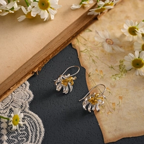 Silver Chrysanthemum Earrings Seasonal Gift Classic Touch