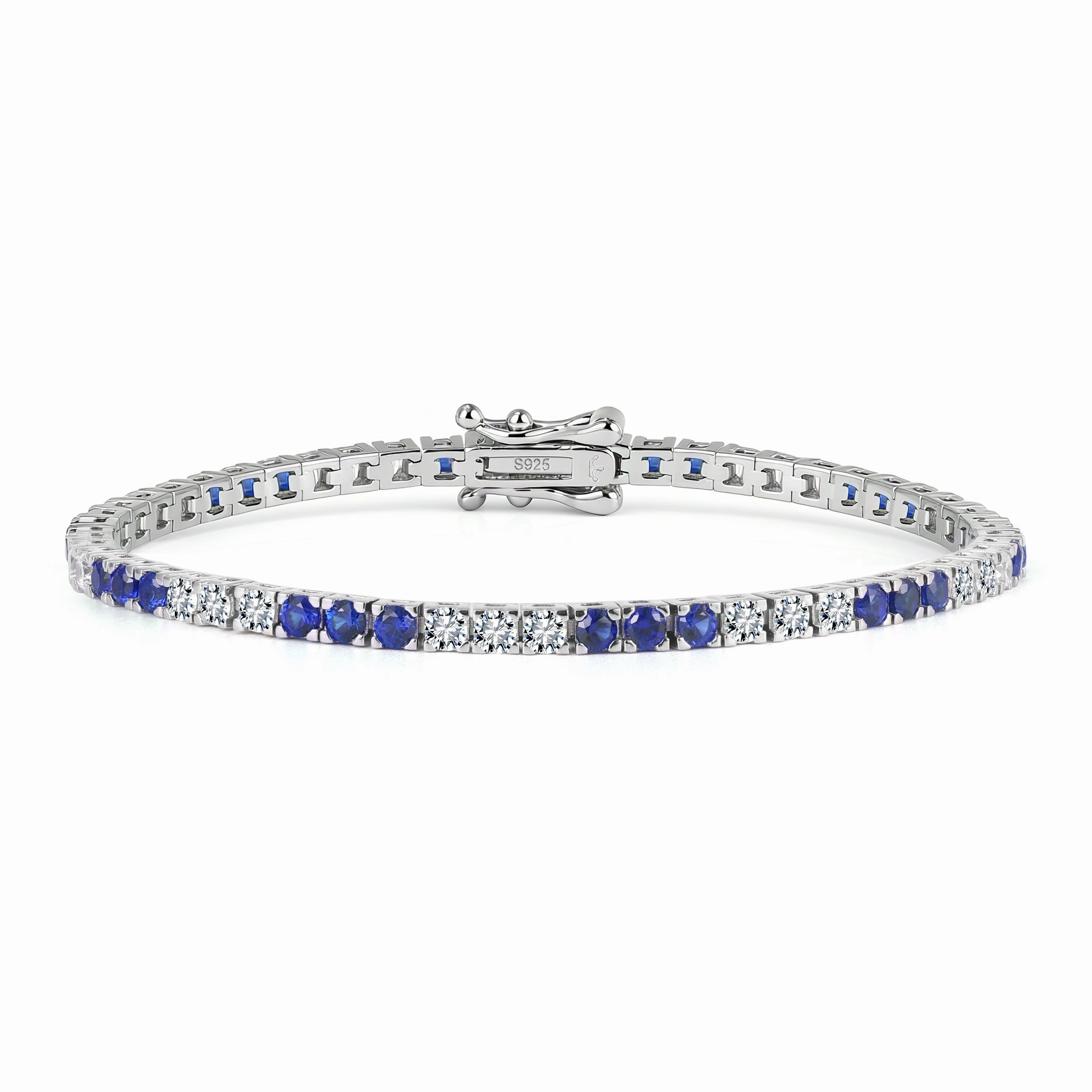 Precious Design Power Look Sterling Silver Three Alternating Stone Tennis Bracelet