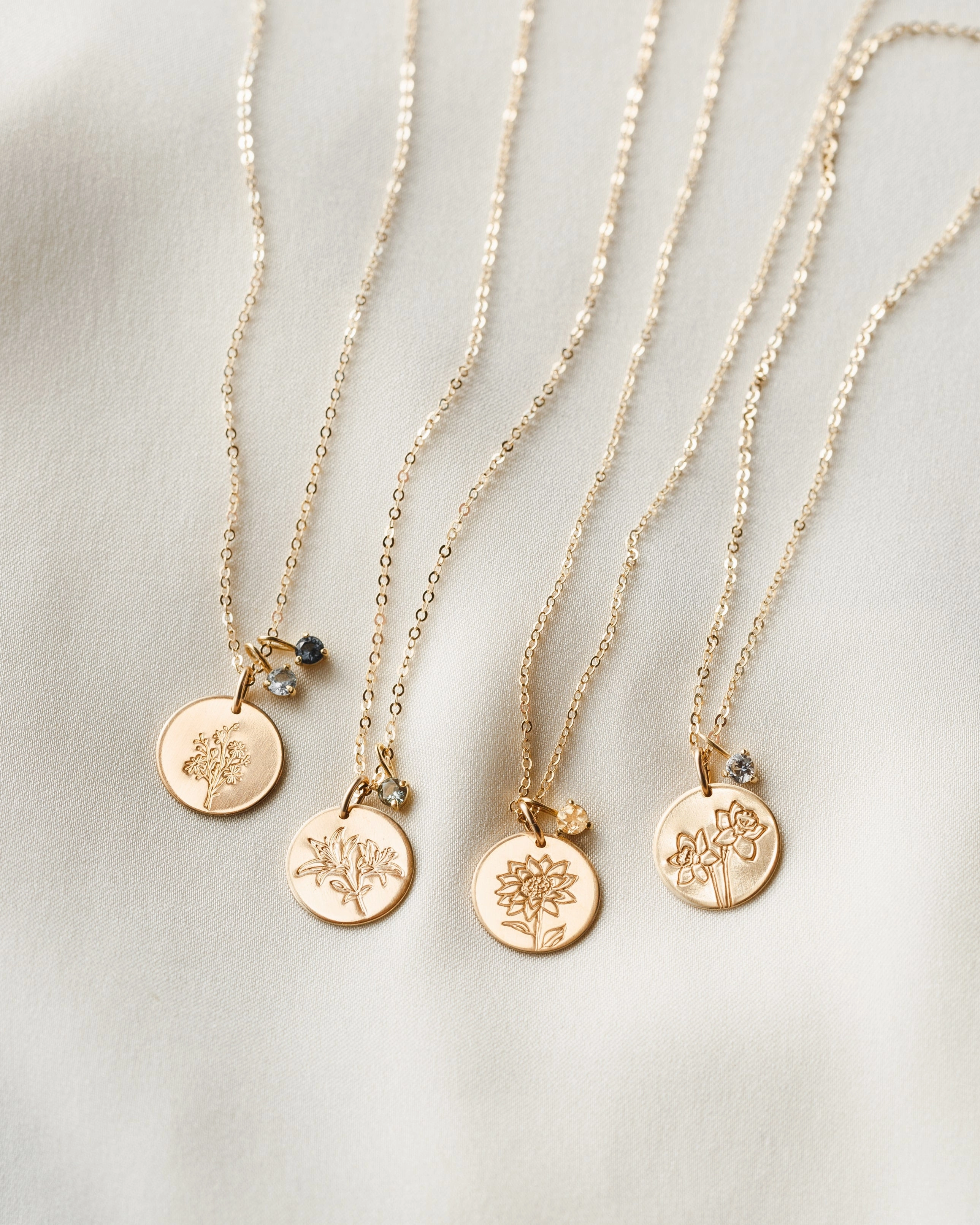 Fashion Lady Elegant Evenings Solid Gold Flora Birthstone Necklace