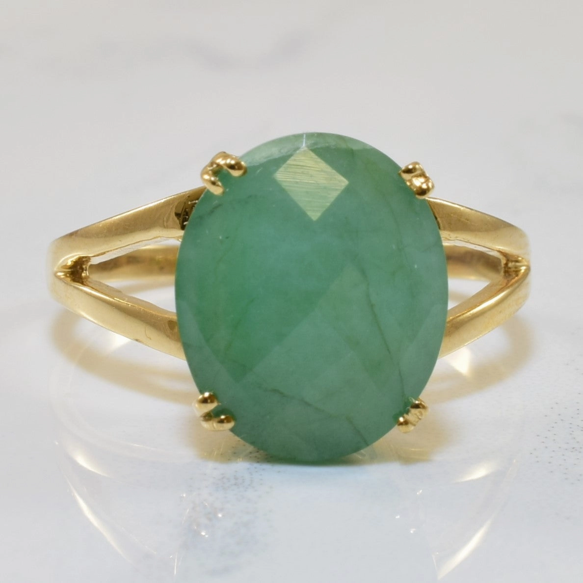 Solitaire Emerald Split Shank Ring | 4.25ct | SZ 6.75 | Sleek Glamour Glam Night Look