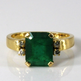 Solitaire Emerald with Diamonds Cocktail Ring | 2.62ct | 0.12ctw | SZ 7.25 | Artisan Touch Understated Form