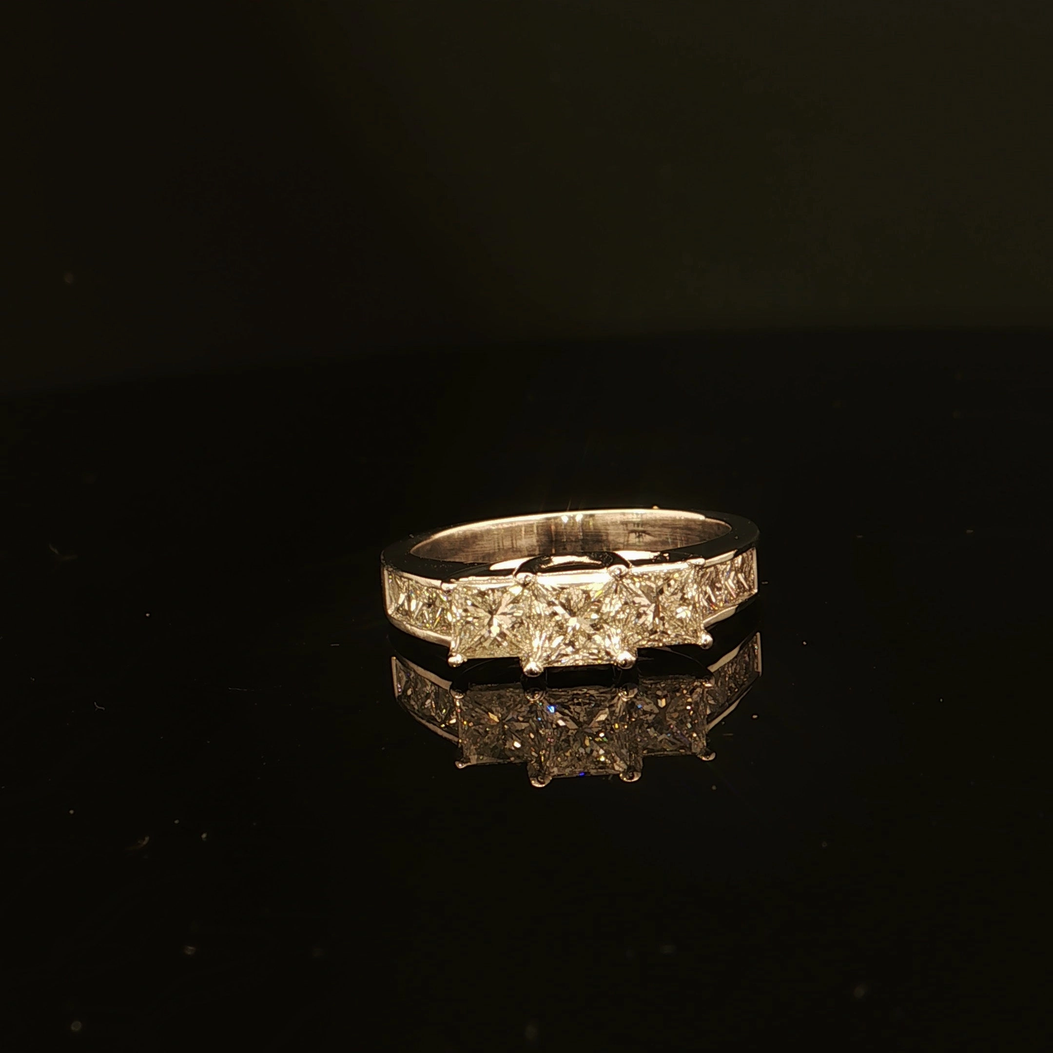 Estate 14K White Gold 1.25cttw with .40ct Center H/I1 Princess Cut 3-Stone Plus Diamond Engagement Ring Sentimental Design Polished Contour