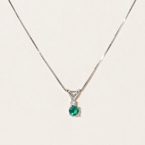 Bold Statement Precious Stones Emerald & Diamond Pendant Necklace | 0.19ct, 0.02ct | 16" |