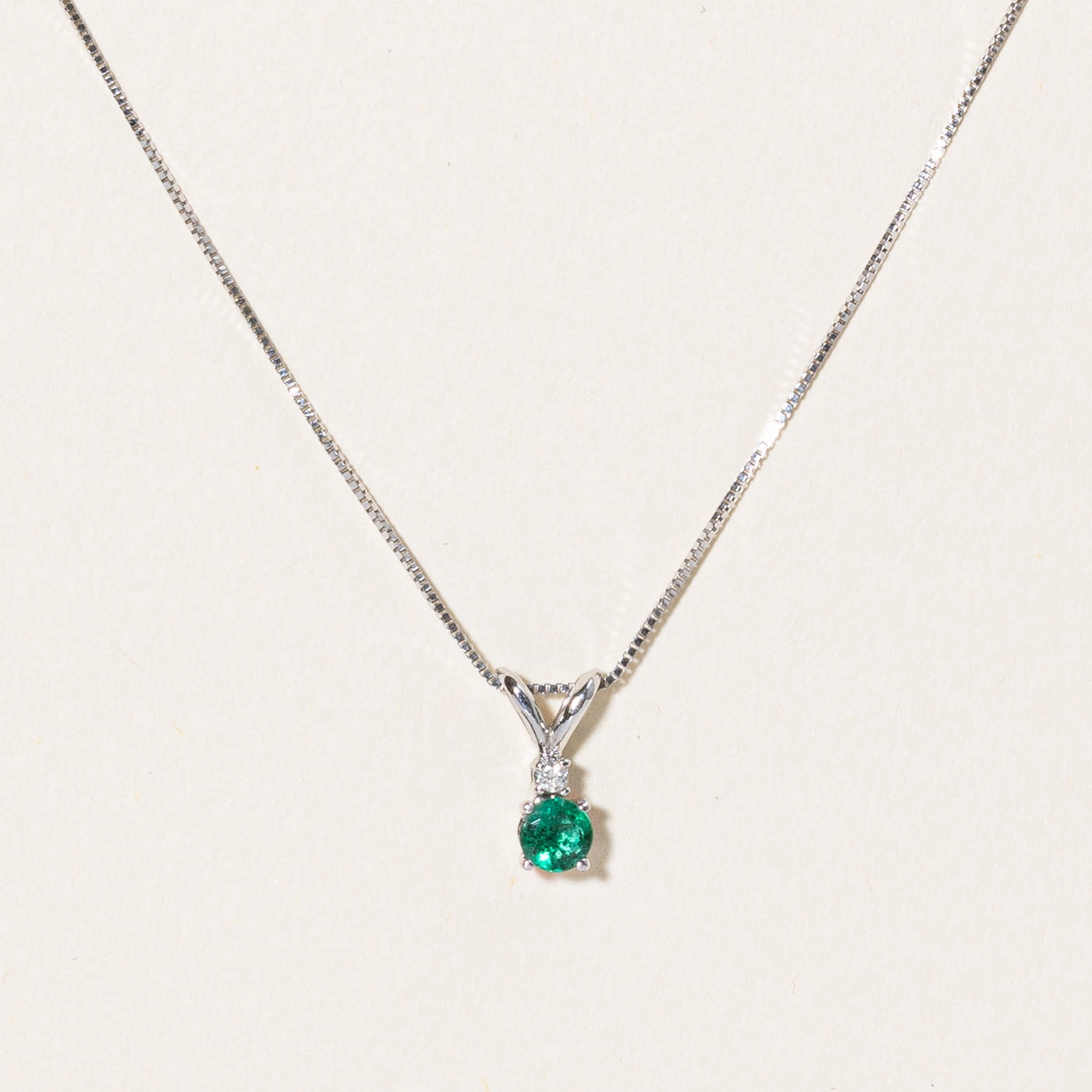 Bold Statement Precious Stones Emerald & Diamond Pendant Necklace | 0.19ct, 0.02ct | 16" |