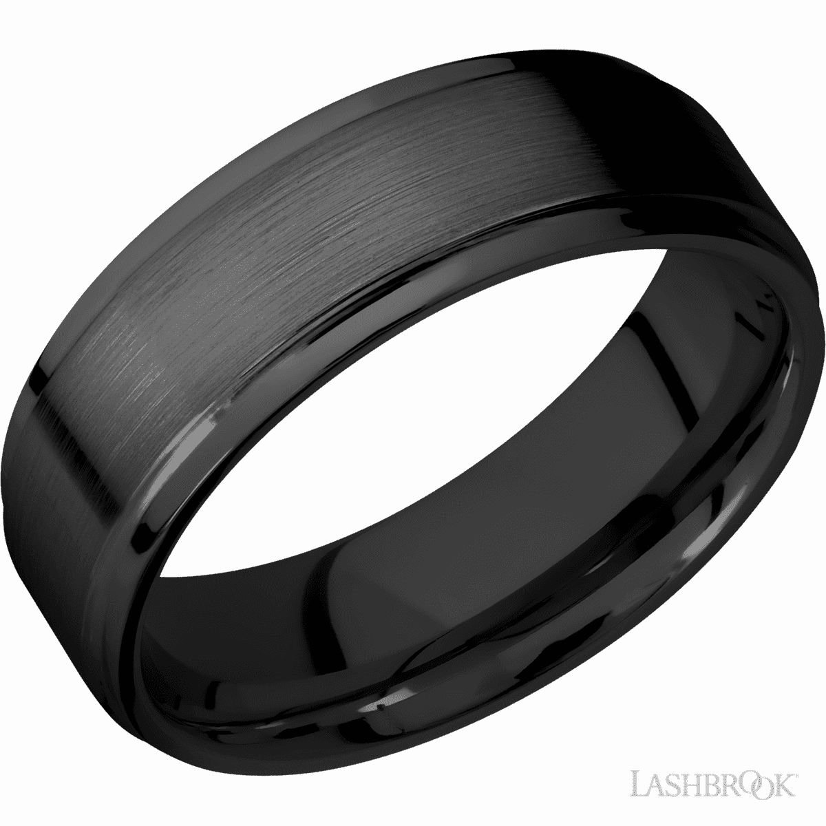 Grooved Edges Black Zirconium Flat Wedding Band 7mm Wide Unique Memento Superior Decoration