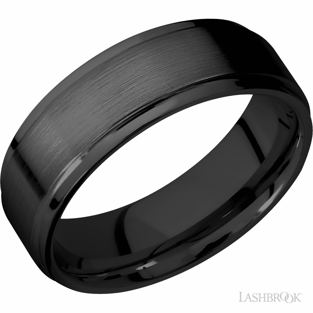 Minimal Expression Grooved Edges Black Zirconium Flat Wedding Band 7mm Wide