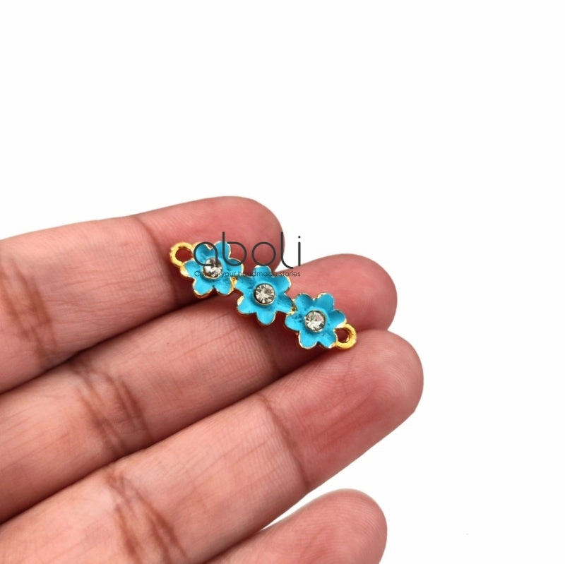 Sky Blue Flower connectors for rakhi, bracelet, earrings Stone studded charms golden base ECGFC03 All Style