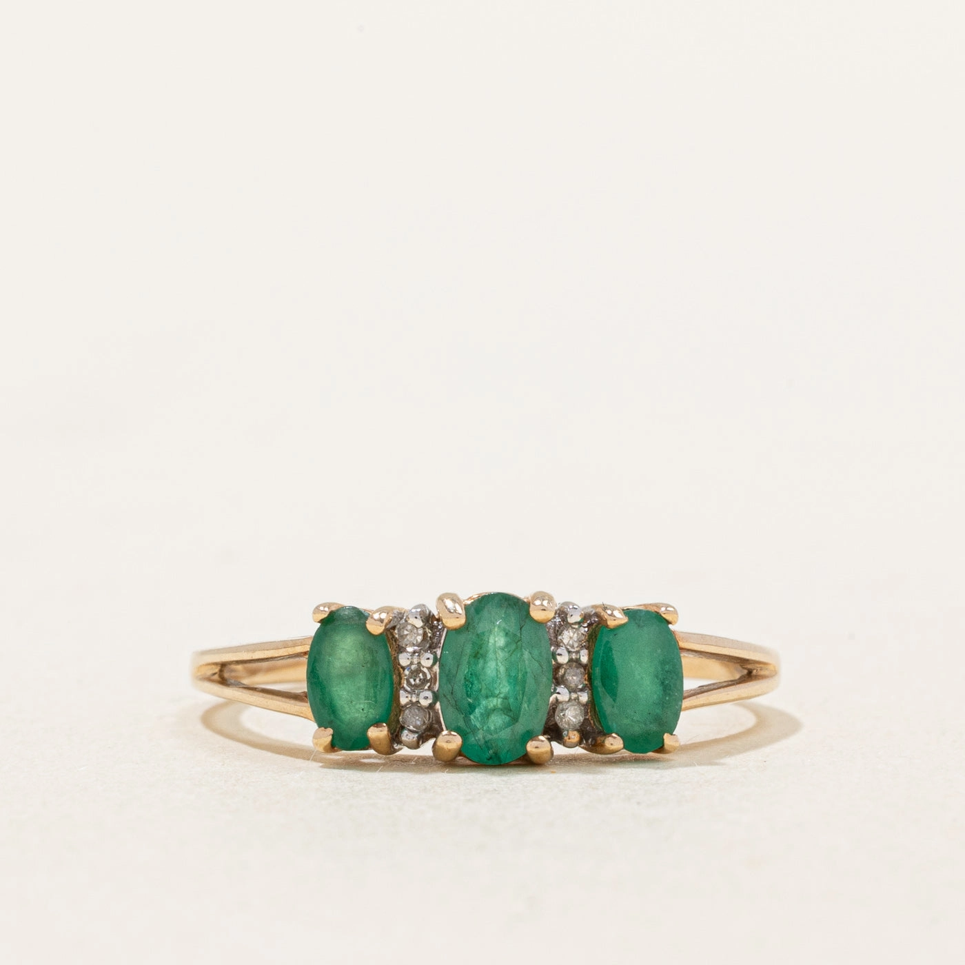 Emerald & Diamond Ring | 0.66ctw, 0.03ctw | SZ 8.75 | Everyday Layer Striking Detail