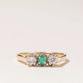 14K Yellow Gold Emerald & Diamond Ring | 0.10ct, 0.18ctw | SZ 6 | Classic Form Fashion Design