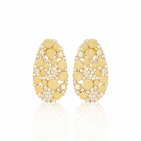 Sterling Silver Brushed Gold Plated Oval With CZ Stud Earrings Festive Set