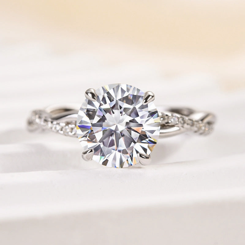 Vivid Sparkle Daily Gift Louily Twist Moissanite 2.0 Carat Round Cut Promise Ring