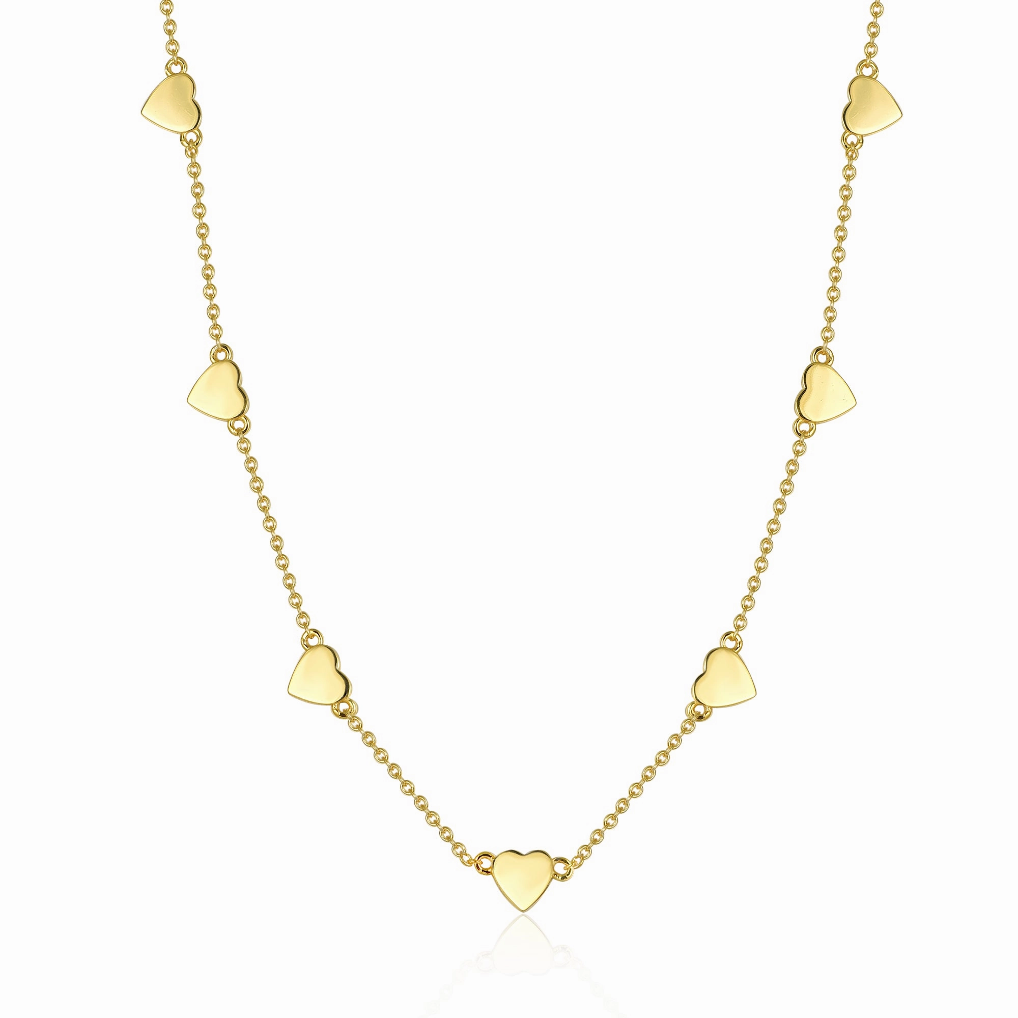 Understated Elegance Fresh Look Gold Plated Sterling Silver Shiny Heart Station Necklace