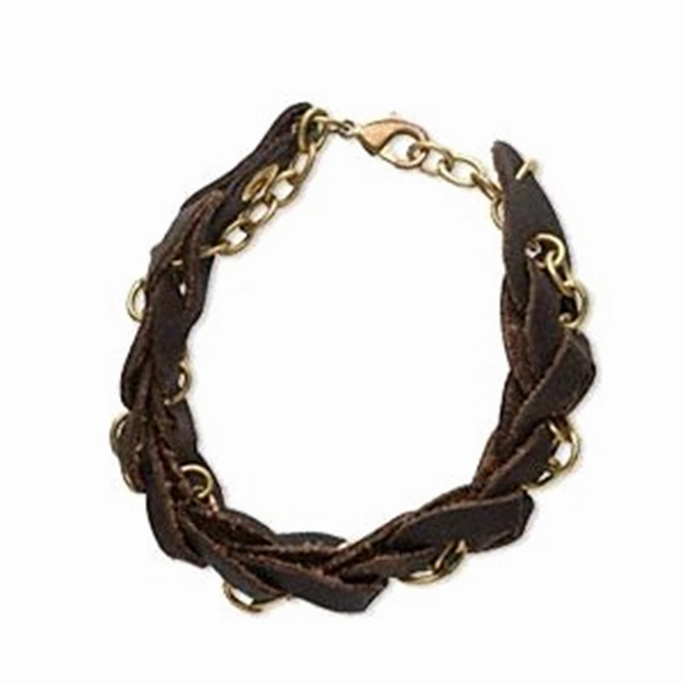 All Season Timeless Mood Braided Leather Bracelet with Chain 8 inches Men Women 21mm Width