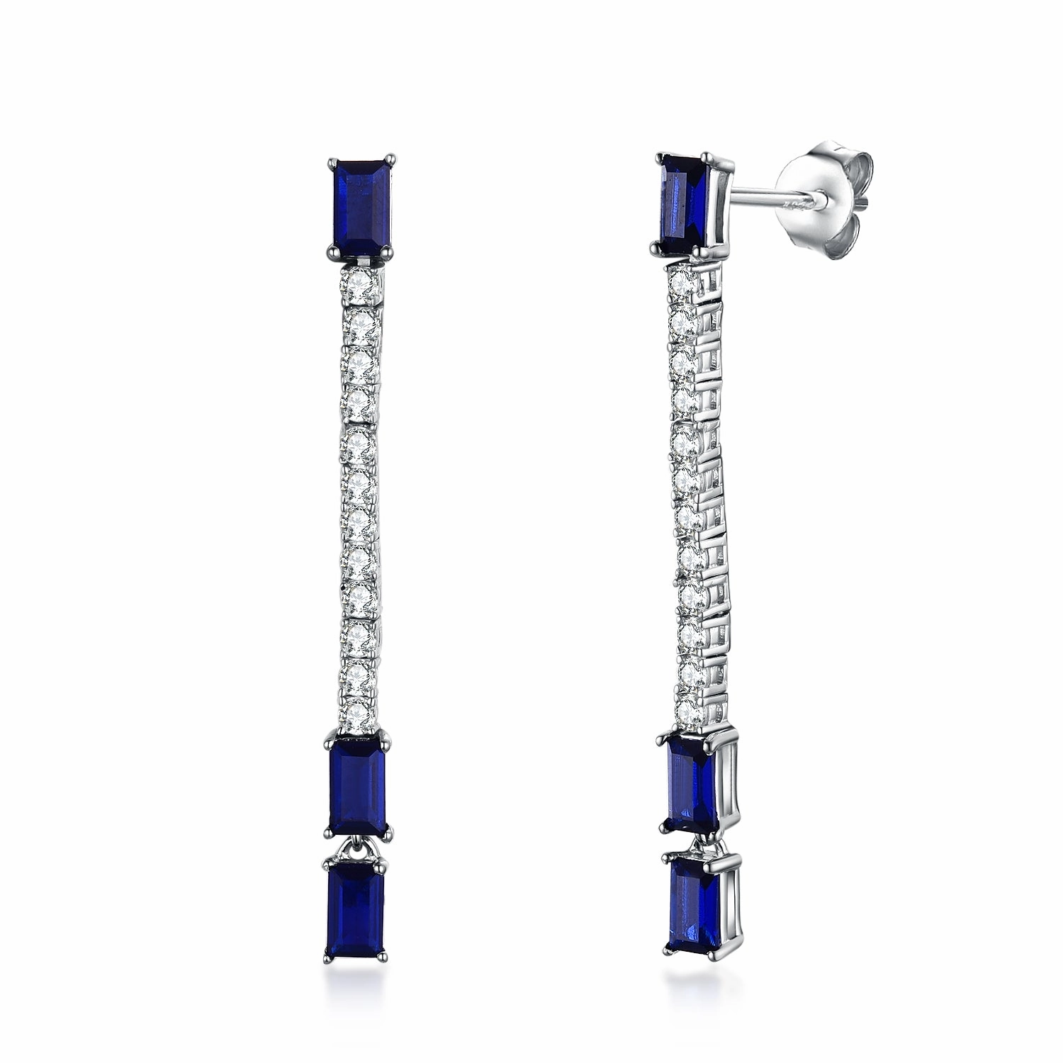 Exclusive Charm Sterling Silver Sapphire Accented CZ Tennis Earring
