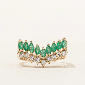 Emerald & Diamond Chevron Ring | 0.32ctw, 0.20ctw | SZ 5.5 | Custom Shine