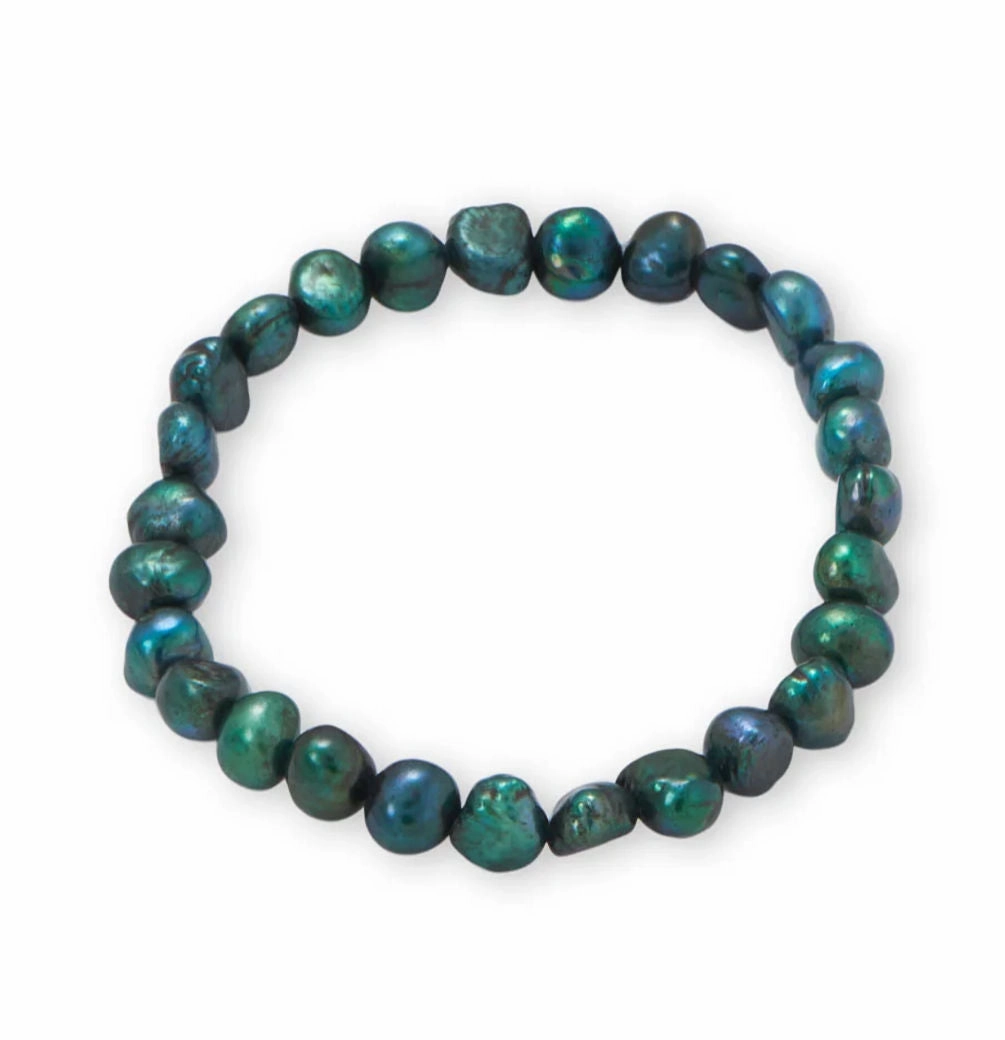 Green Dyed Cultured Freshwater Pearl Stretch Bracelet Timeless Shine Pieces Modern Chic