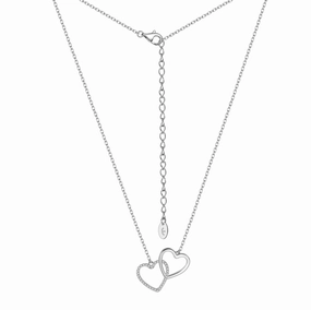 Clean Detail Luxury Fashion Sterling Silver Interlocking Micropave and Smooth Hearts Necklace