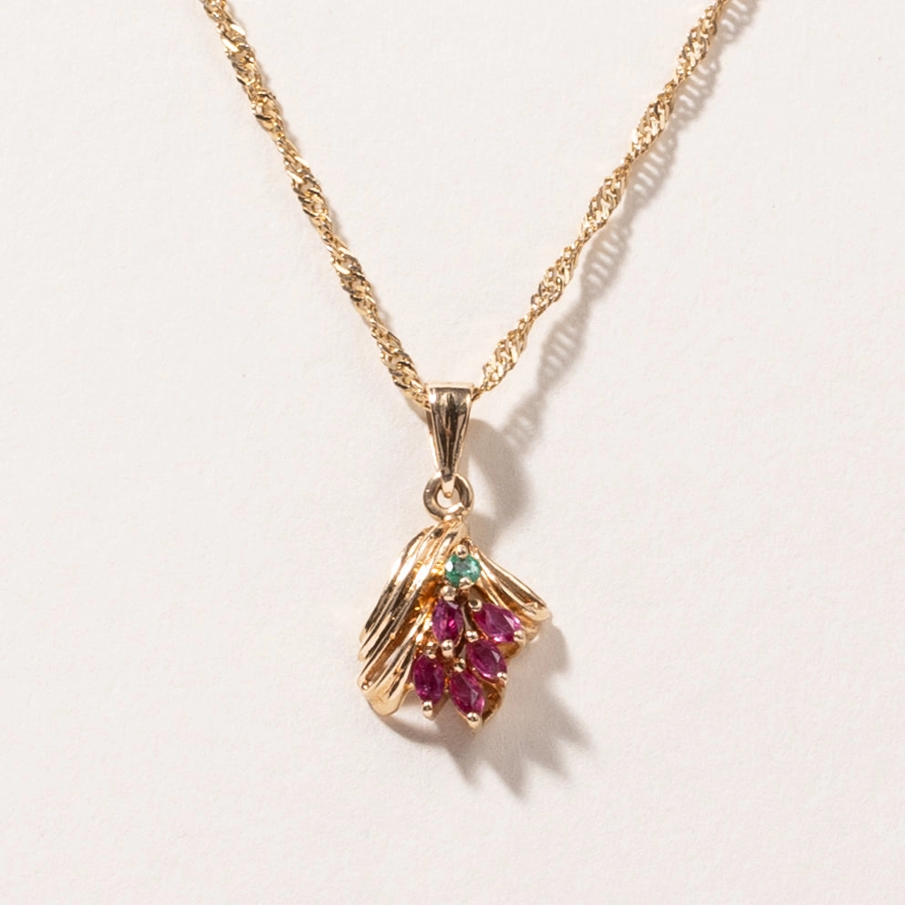 Cool Moment 14K Yellow Gold Emerald & Red Spinel Pendant Necklace | 0.04ct, 0.49ctw | 16" |