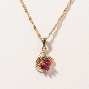 Cool Moment 14K Yellow Gold Emerald & Red Spinel Pendant Necklace | 0.04ct, 0.49ctw | 16" |