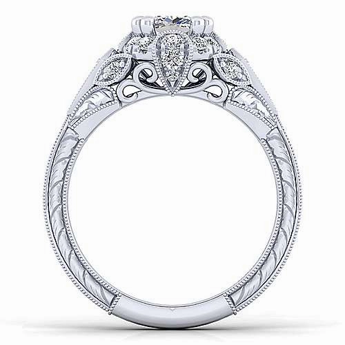 Modern Harmony light texture Victorian Round Halo Diamond Ring .34 Cttw 14k White Gold 494A