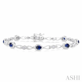 1/20 Ctw Oval Cut 4X3MM Sapphire and Round Cut Diamond Precious Fashion Bracelet in 10K White Gold Sustainable Finds Mix-And-Match