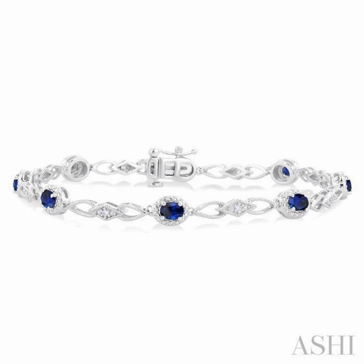 1/20 Ctw Oval Cut 4X3MM Sapphire and Round Cut Diamond Precious Fashion Bracelet in 10K White Gold Sustainable Finds Mix-And-Match