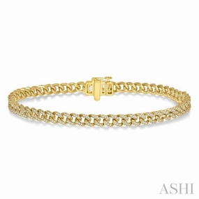 1 Ctw Round Cut Diamond Curb & Cuban Bracelet in 14K Yellow Gold Designer Label