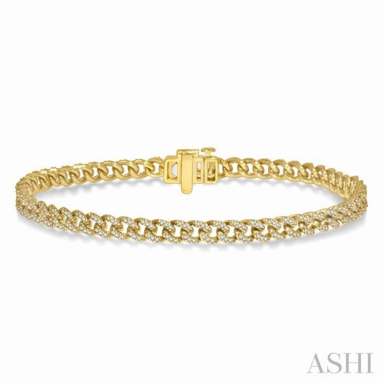 1 Ctw Round Cut Diamond Curb & Cuban Bracelet in 14K Yellow Gold Designer Label