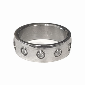 Timeless Pieces Stainless Steel Band Ring with Cubic Zirconia Accents