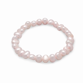 Dyed Light Pink Cultured Freshwater Pearl Stretch Bracelet Precious Accent All Day Style