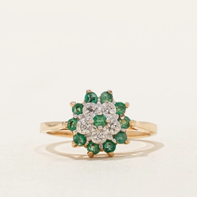 Emerald & Diamond Cocktail Ring | 0.20ctw, 0.02ctw | SZ 6 | Crisp Detail