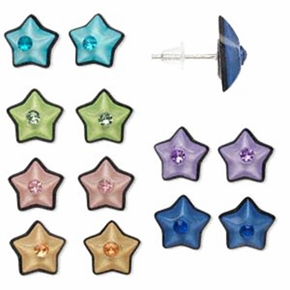 Seasonal Sparkle Star Stud Earring Set with Steel Posts and Rhinestone Center Pack of 6 Pair