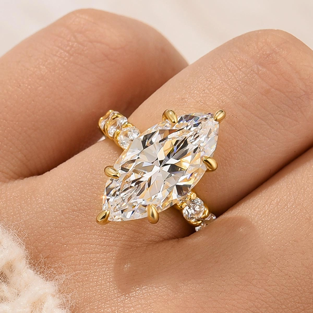 Artful Accent Distinct Highlight 6.0 Carat Marquise Cut Engagement Ring Full Simulated Diamond In Sterling Silver