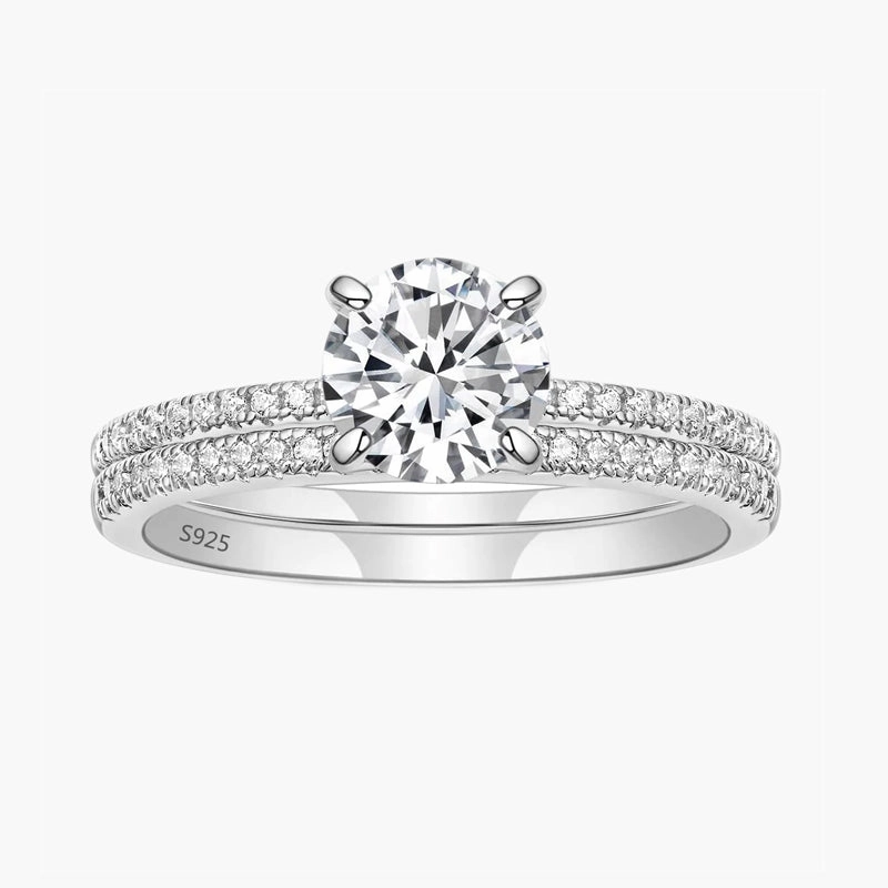 925 Sterling Silver Double Round Engagement Ring Sets Delicate Edge
